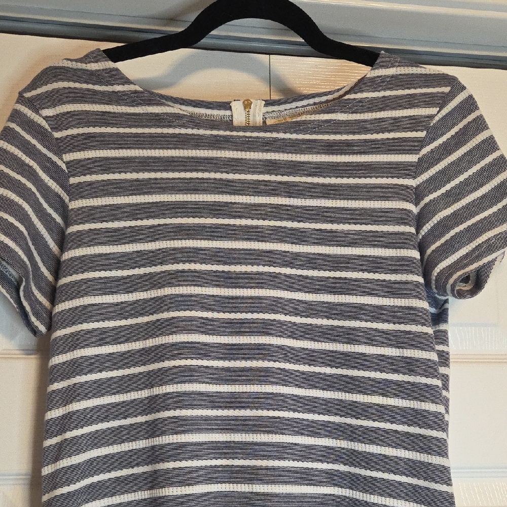 Women's Navy and White Striped Short-Sleeve Dress